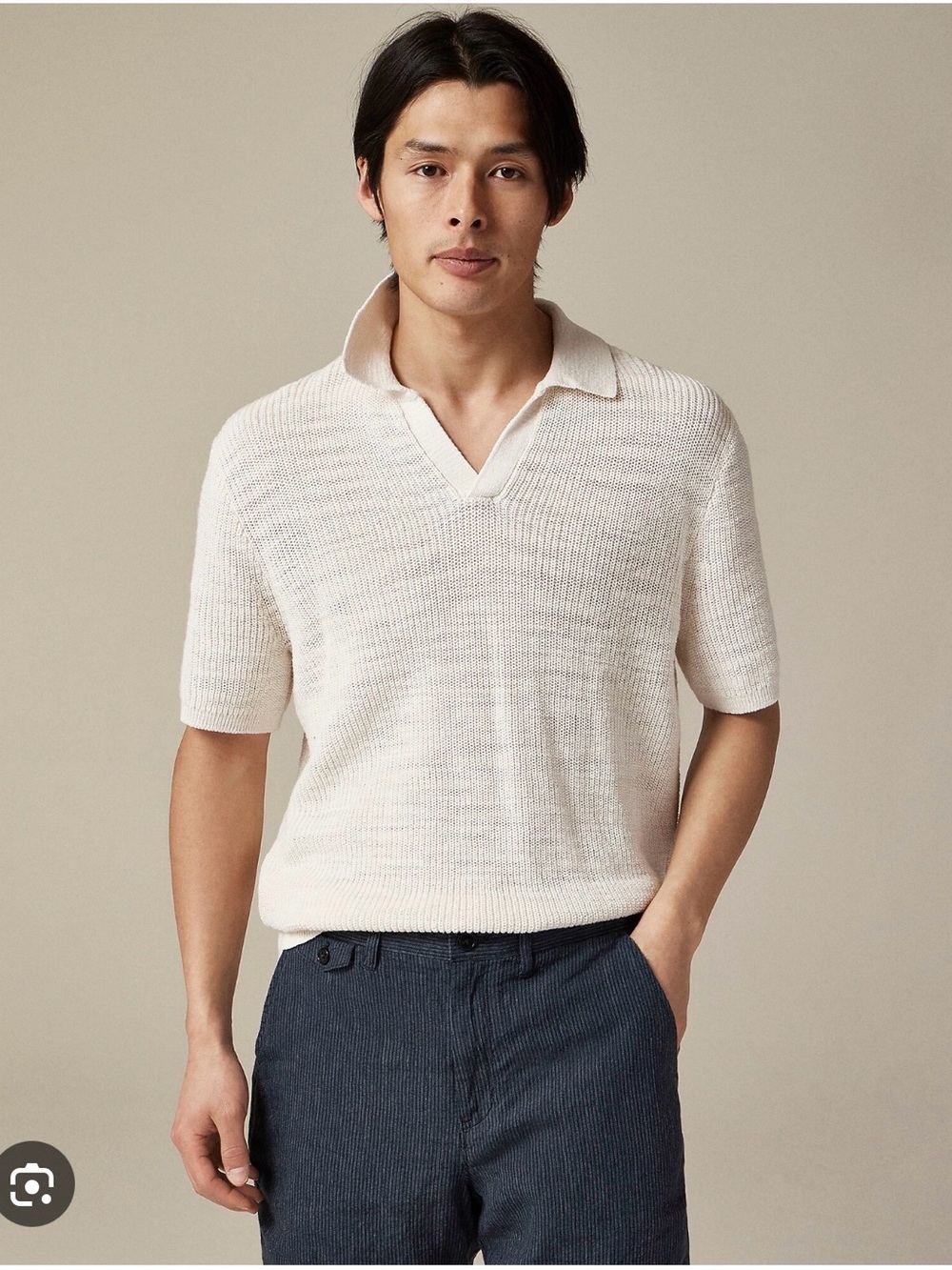 J. Crew Men's Short-Sleeve Knit Polo in Off-White